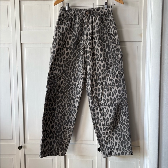 Damson Madder Denim - Damson Madder Leopard Print Cargo Pants - Gray & Black